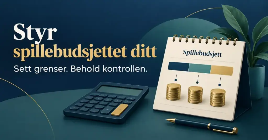 Illustrasjon av en budsjettplanlegger, en kalkulator og tre myntstabler med teksten «Styr spillebudsjettet ditt – Sett grenser. Behold kontrollen.».